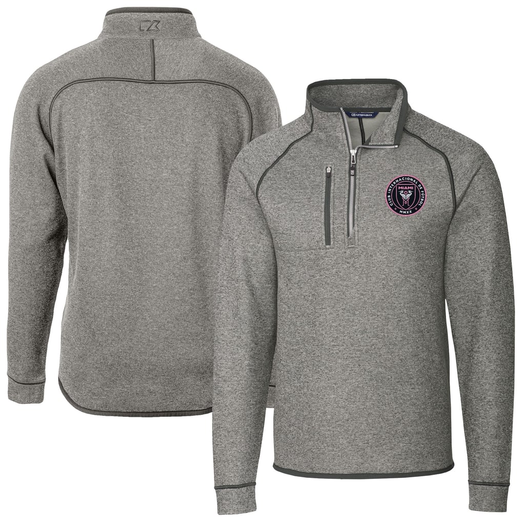  Inter Miami CF Cutter & Buck Big & Tall Mainsail Sweater-Knit Half-Zip Pullover Top - Heather Gray